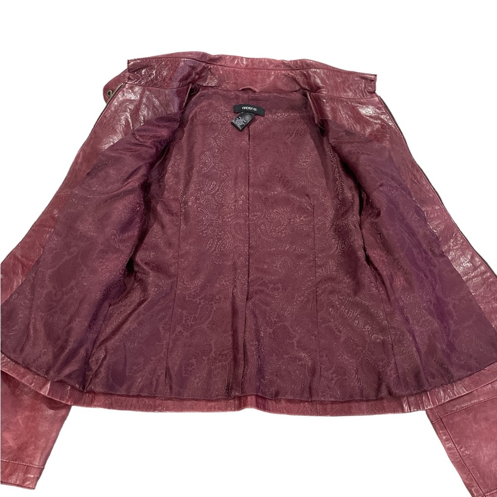 Arden B Leather Zip Front Snap Down Collar Distressed Burgundy Jacket Size L - Picture 6 of 13